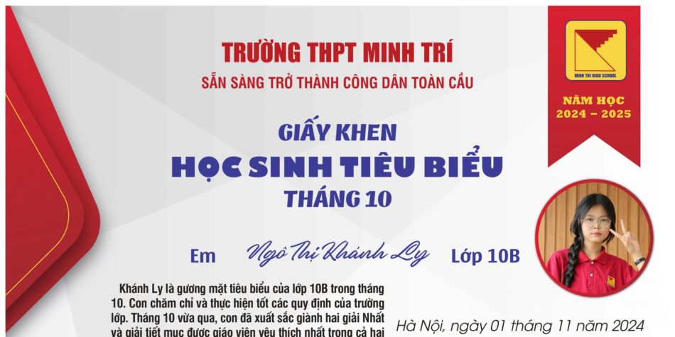 🎓 HỌC SINH TIÊU BIỂU, TIẾN BỘ NHIỀU NHẤT THÁNG 10 NĂM HỌC 2024-2025