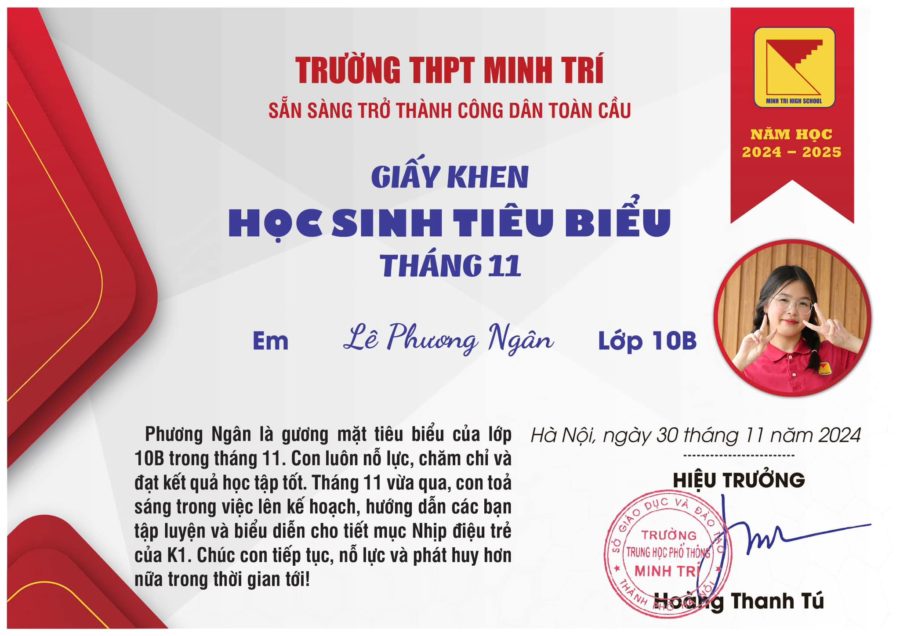 🎓 HỌC SINH TIÊU BIỂU, TIẾN BỘ NHIỀU NHẤT THÁNG 11 NĂM HỌC 2024-2025