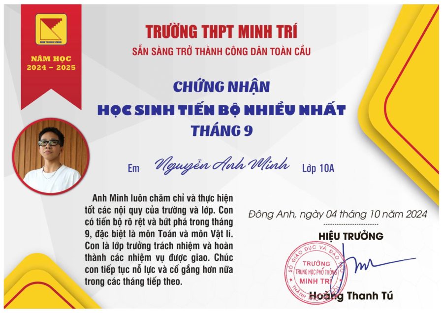🎓 HỌC SINH TIÊU BIỂU, TIẾN BỘ NHIỀU NHẤT THÁNG 9 NĂM HỌC 2024-2025
