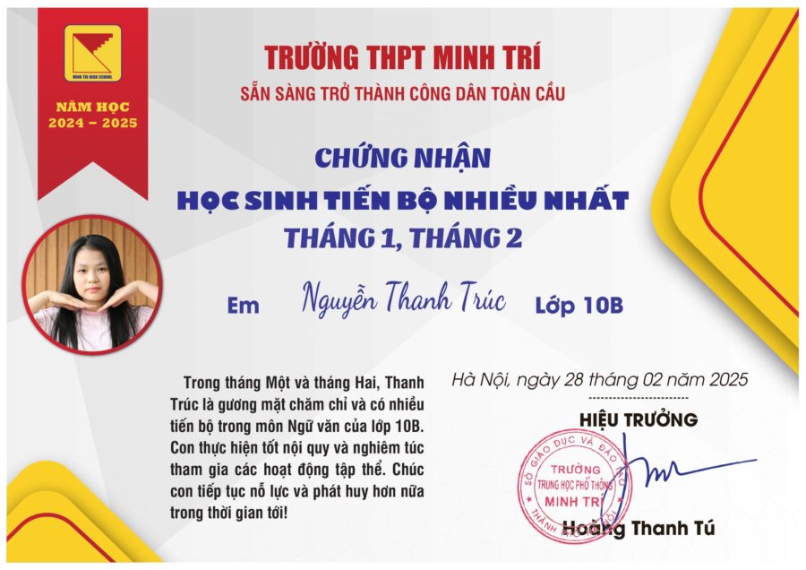 🌟 HỌC SINH TIÊU BIỂU, HỌC SINH TIẾN BỘ NHIỀU NHẤT THÁNG 01 & 02/2025🌟