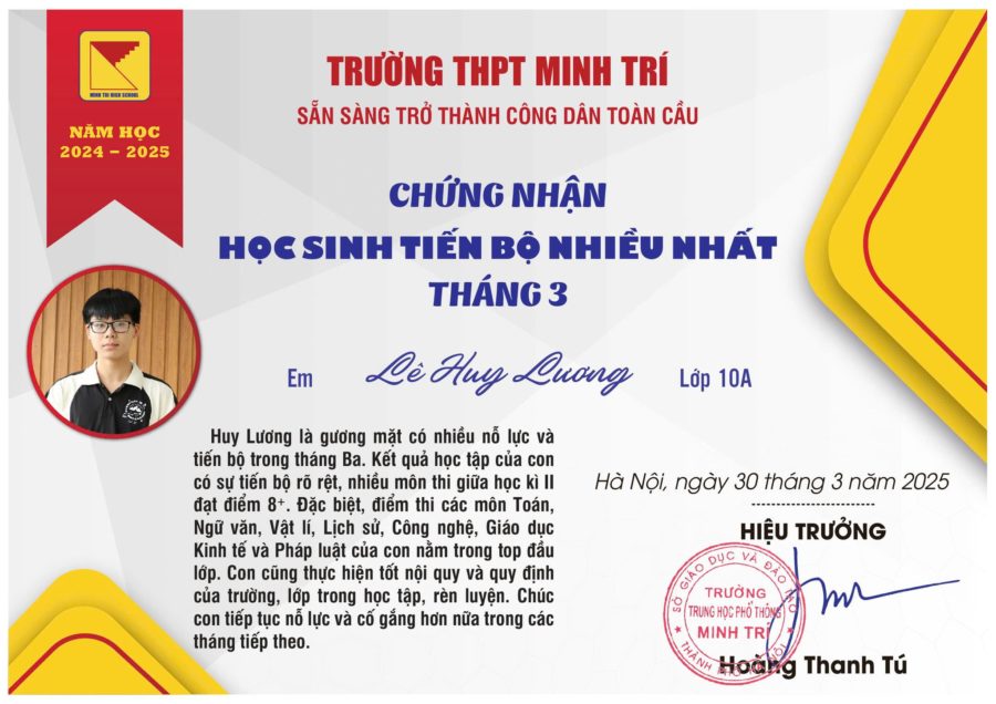🎓HỌC SINH TIÊU BIỂU, HỌC SINH TIẾN BỘ NHIỀU NHẤT THÁNG 3/2025