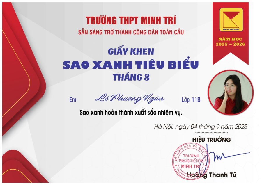 HỌC SINH TIÊU BIỂU, HỌC SINH TIẾN BỘ NHIỀU NHẤT THÁNG 8/2025