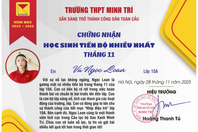 THPT MINH TRÍ – HỌC SINH TIÊU BIỂU, TIẾN BỘ THÁNG 11 NĂM 2025